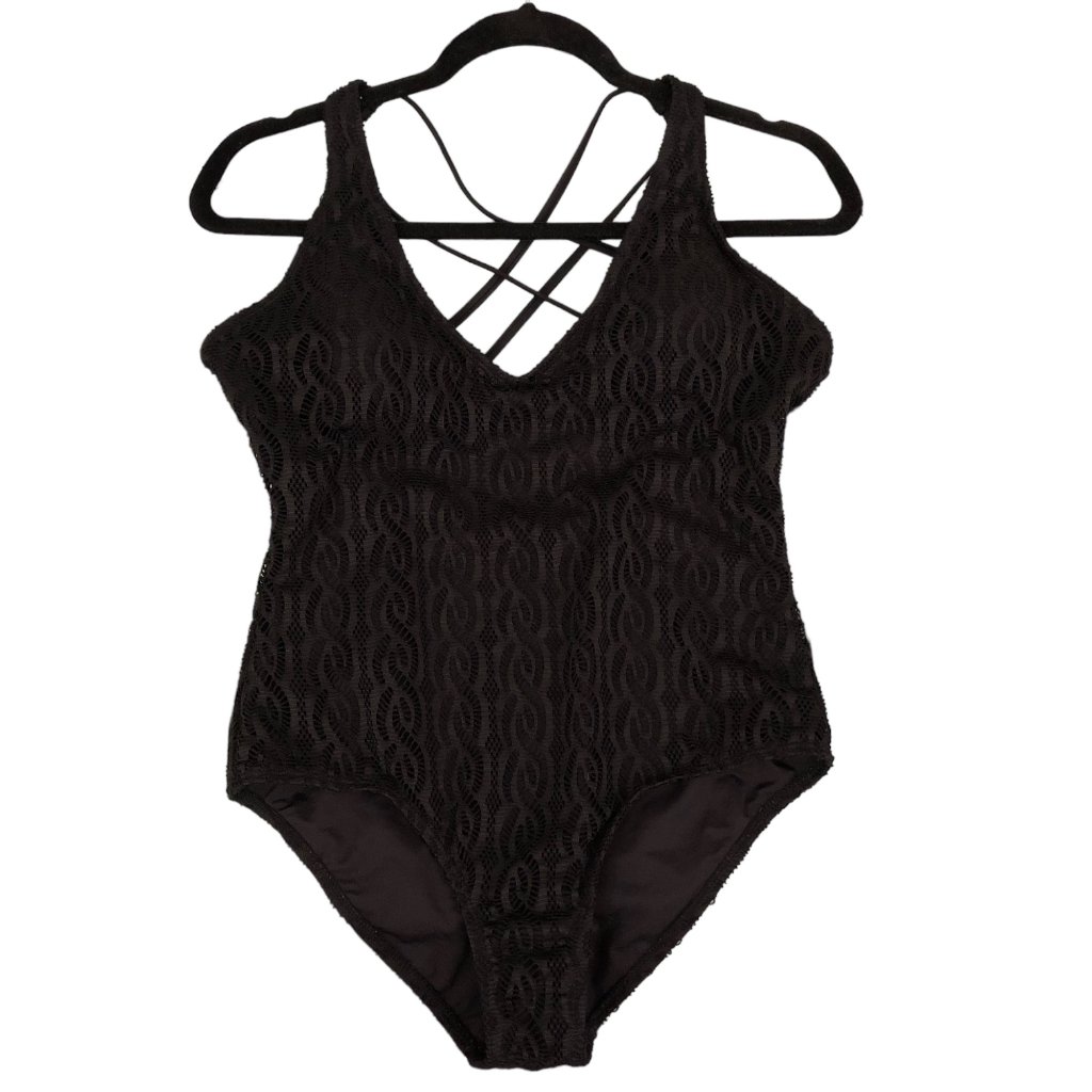 Marilyn Monroe Black Lace Double Criss-Cross Back One Piece Swimsuit Xl